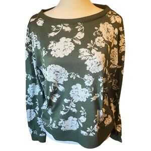 Honeydew Women Floral Rose Print Sweatshirt Medium Olive Cottagecore Garden Soft